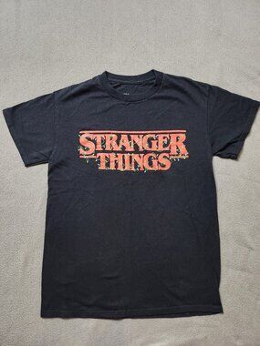 Stranger Things Netflix Christmas Lights Logo T-Shirt Black Women's Size S